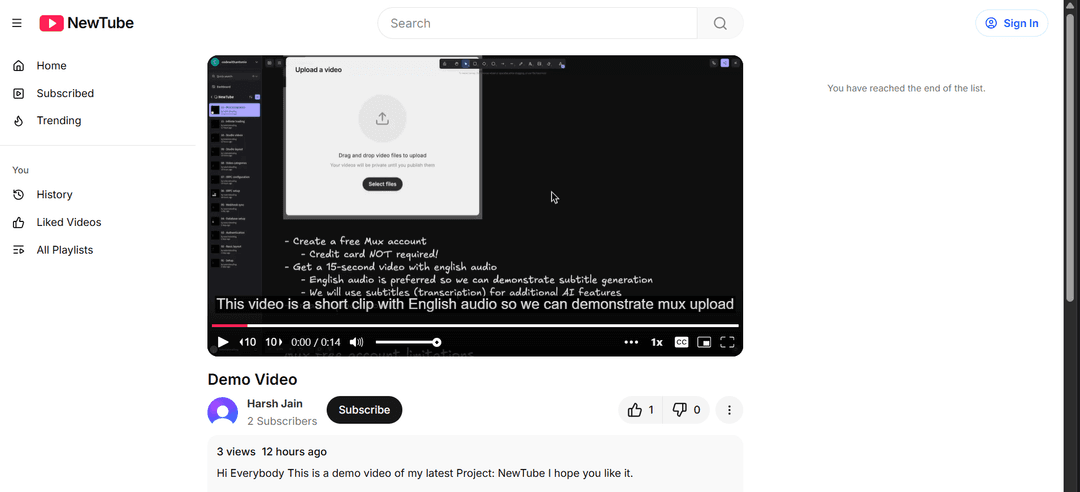 NewTube: A Video Streaming Platform